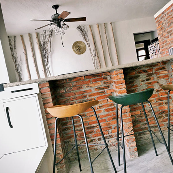 Industrial Matte Finish Leather Barstool Living Room Low Back Stool