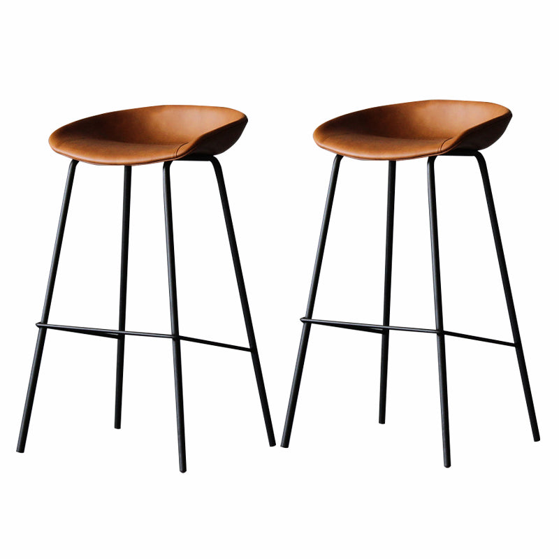 Industrial Matte Finish Leather Barstool Living Room Low Back Stool