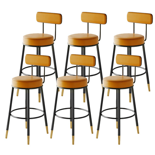 Modern Armless Backrest Counter Stool Iron Dining Room Bar Stool with Leather Cushion