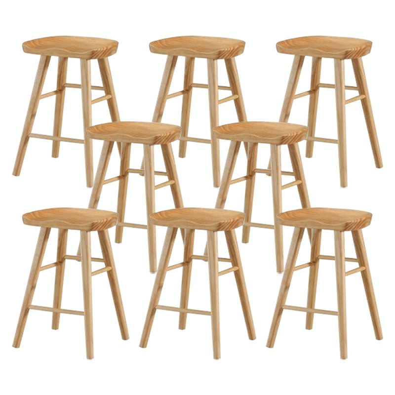 Modern Armless Counter Stool Pine Wood Cafe Bar Stool with Wooden Seat and Pedal