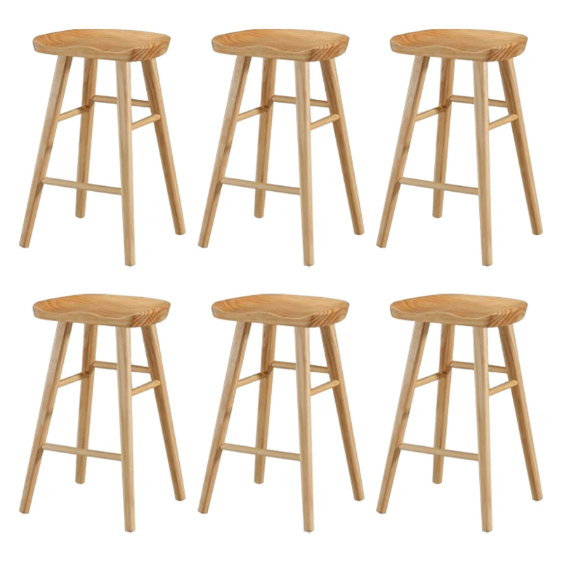 Modern Armless Counter Stool Pine Wood Cafe Bar Stool with Wooden Seat and Pedal