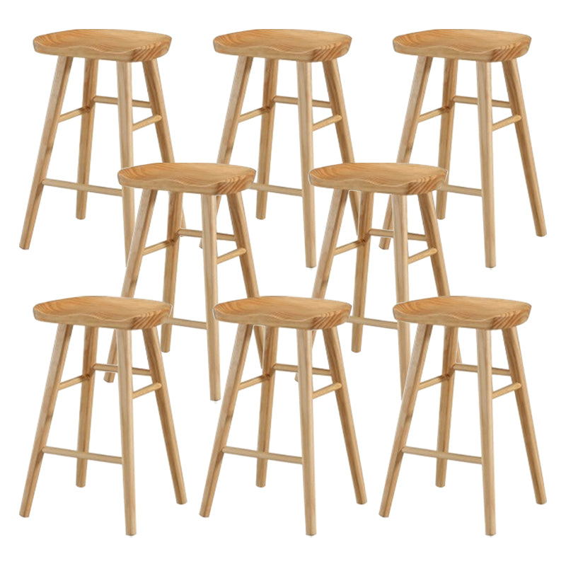 Modern Armless Counter Stool Pine Wood Cafe Bar Stool with Wooden Seat and Pedal