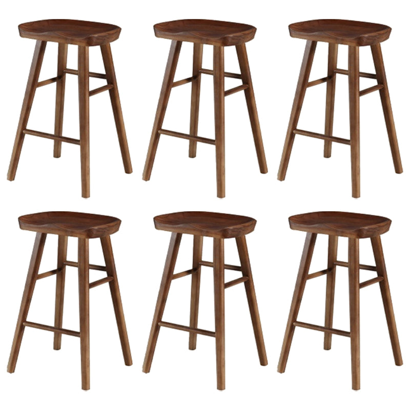 Modern Armless Counter Stool Pine Wood Cafe Bar Stool with Wooden Seat and Pedal