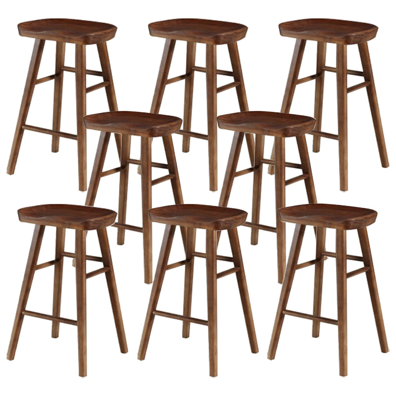 Modern Armless Counter Stool Pine Wood Cafe Bar Stool with Wooden Seat and Pedal
