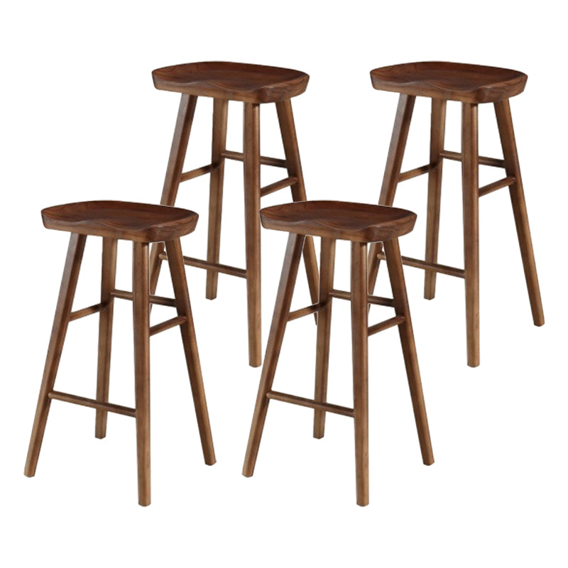 Modern Armless Counter Stool Pine Wood Cafe Bar Stool with Wooden Seat and Pedal