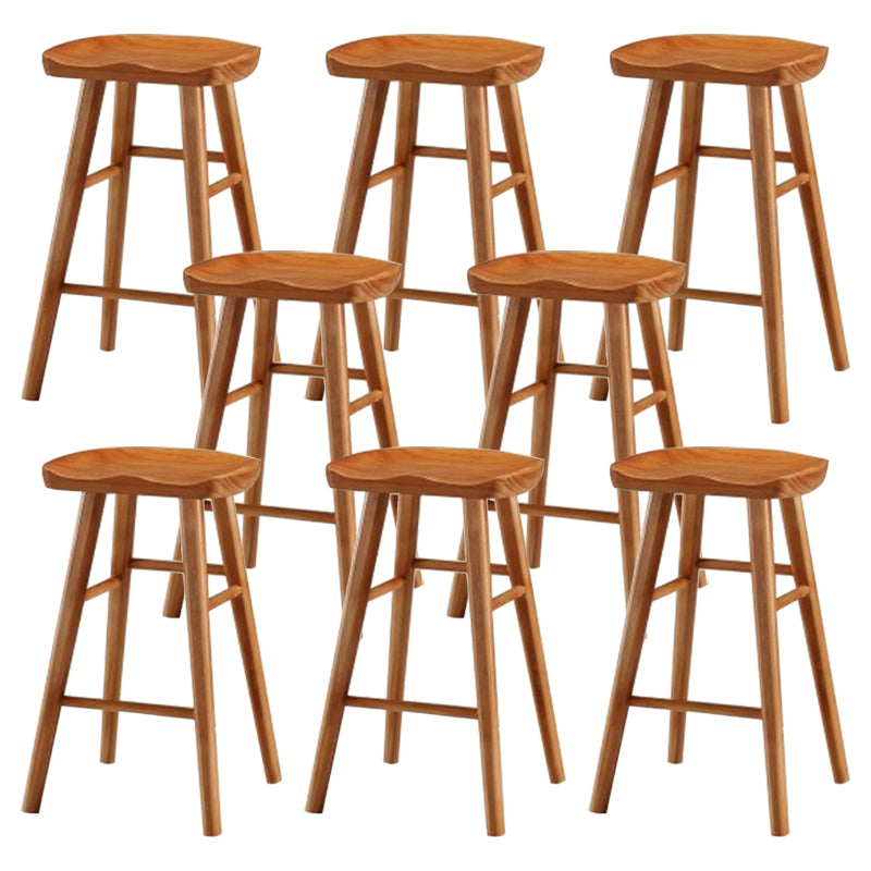 Modern Armless Counter Stool Pine Wood Cafe Bar Stool with Wooden Seat and Pedal
