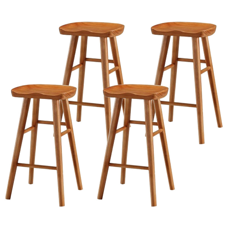 Modern Armless Counter Stool Pine Wood Cafe Bar Stool with Wooden Seat and Pedal