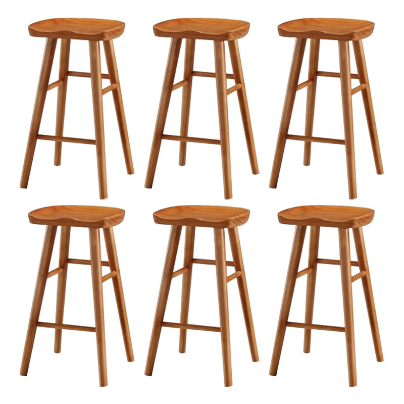 Modern Armless Counter Stool Pine Wood Cafe Bar Stool with Wooden Seat and Pedal