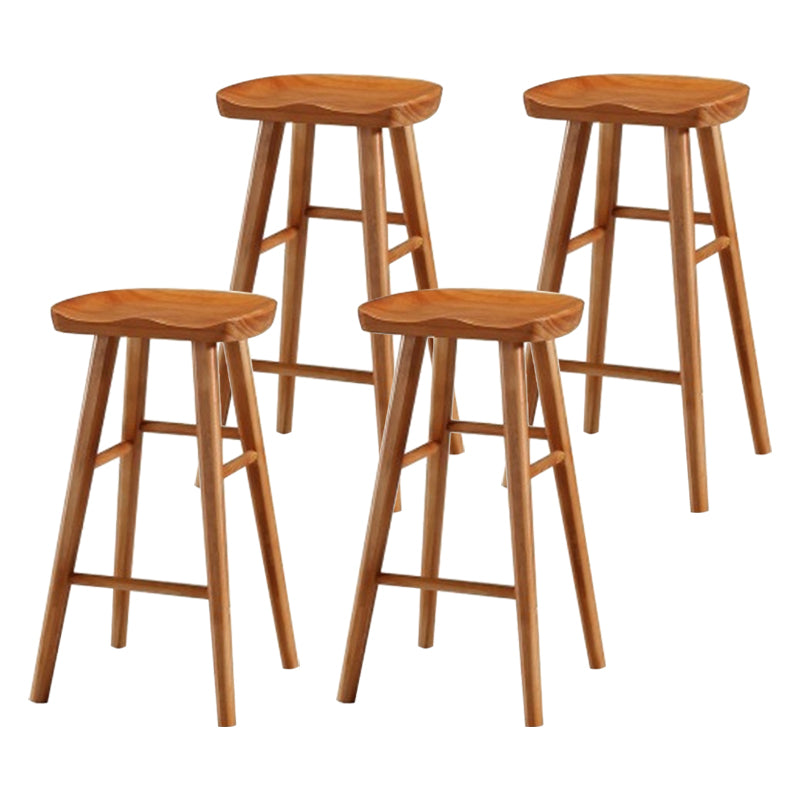 Modern Armless Counter Stool Pine Wood Cafe Bar Stool with Wooden Seat and Pedal
