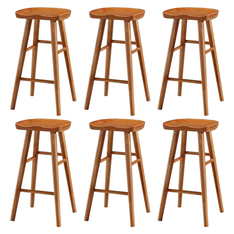 Modern Armless Counter Stool Pine Wood Cafe Bar Stool with Wooden Seat and Pedal