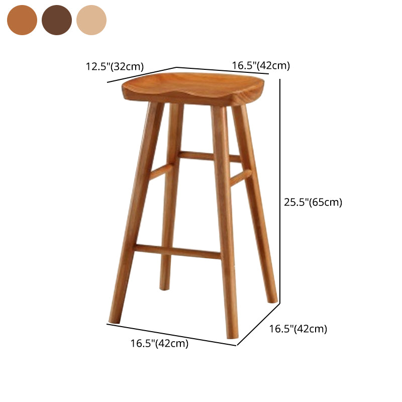 Modern Armless Counter Stool Pine Wood Cafe Bar Stool with Wooden Seat and Pedal
