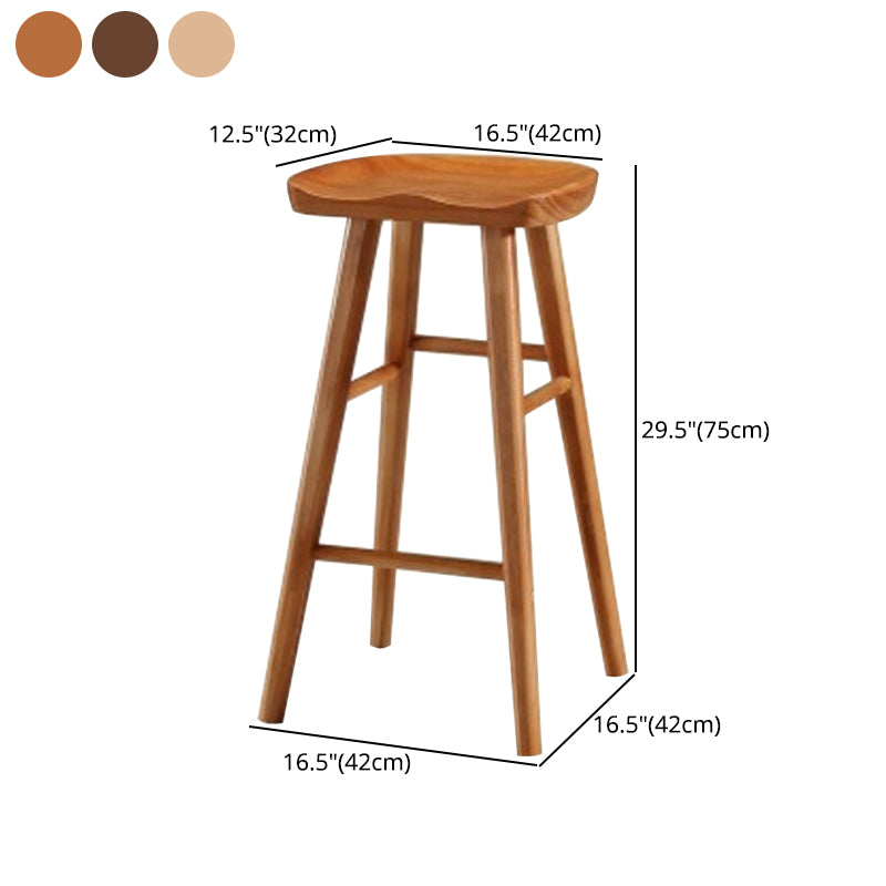Modern Armless Counter Stool Pine Wood Cafe Bar Stool with Wooden Seat and Pedal