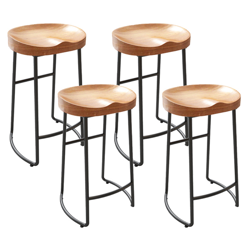 Modern Armless Counter Stool Iron Cafe Bar Stool with Wooden Seat and Pedal
