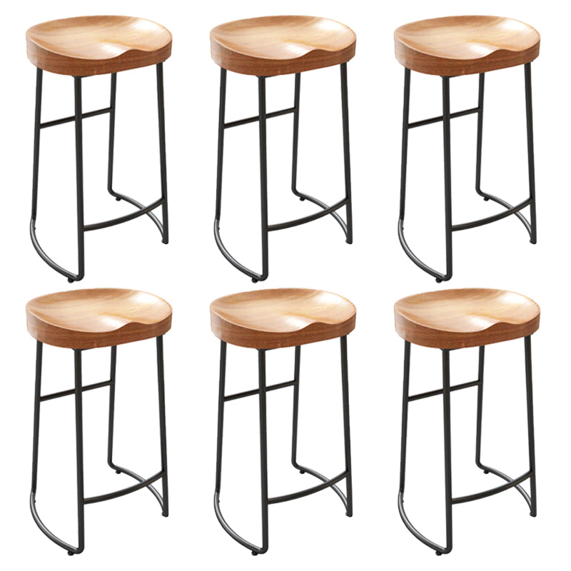 Modern Armless Counter Stool Iron Cafe Bar Stool with Wooden Seat and Pedal