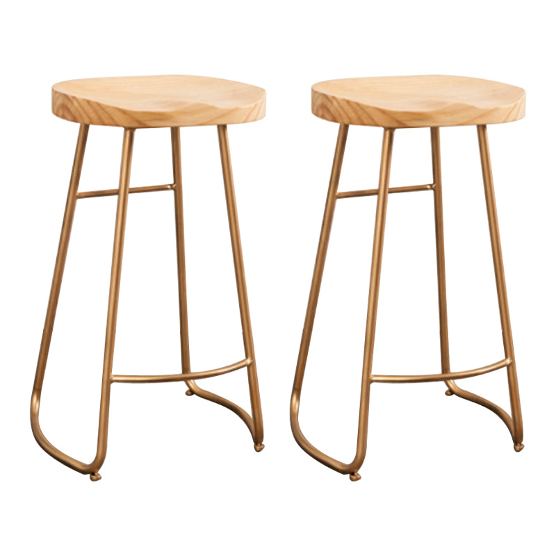 Modern Armless Counter Stool Iron Cafe Bar Stool with Wooden Seat and Pedal
