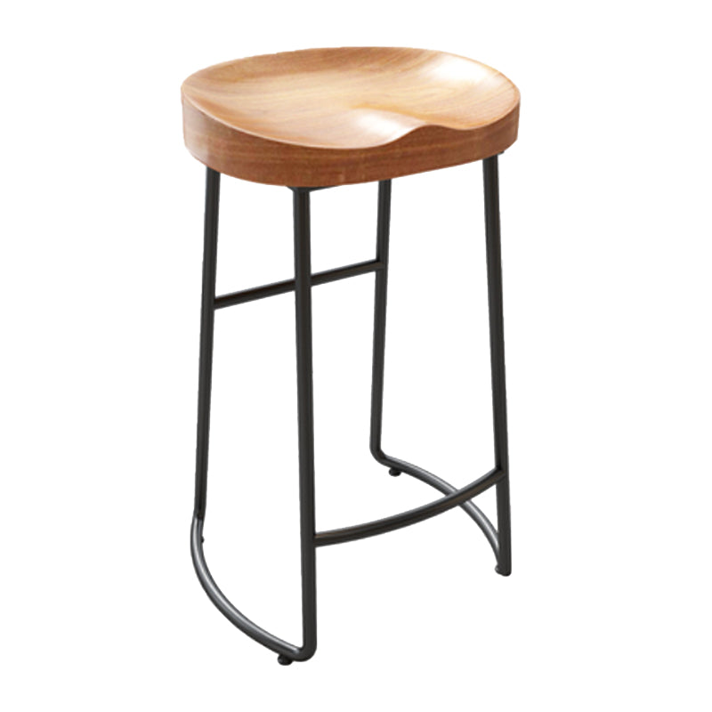 Modern Armless Counter Stool Iron Cafe Bar Stool with Wooden Seat and Pedal