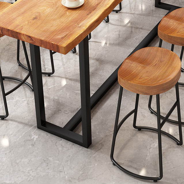 Modern Armless Counter Stool Iron Cafe Bar Stool with Wooden Seat and Pedal