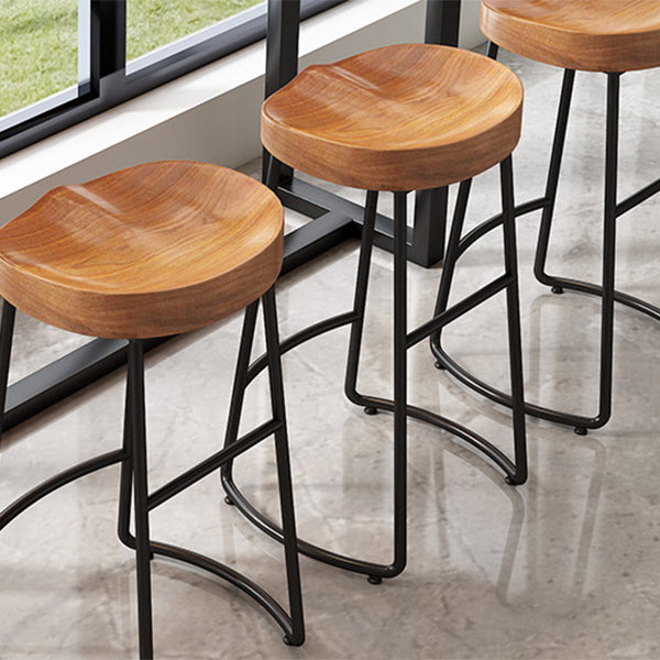 Modern Armless Counter Stool Iron Cafe Bar Stool with Wooden Seat and Pedal