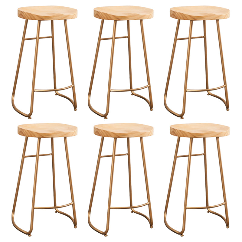 Modern Armless Counter Stool Iron Cafe Bar Stool with Wooden Seat and Pedal