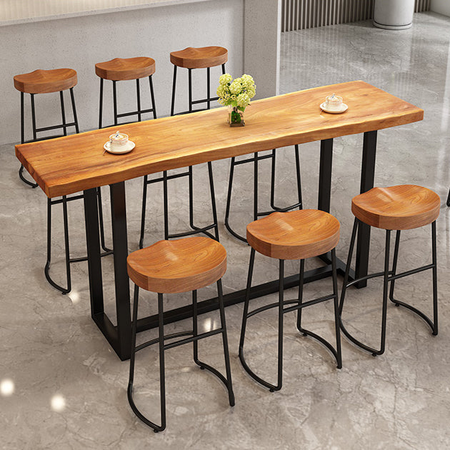 Modern Armless Counter Stool Iron Cafe Bar Stool with Wooden Seat and Pedal