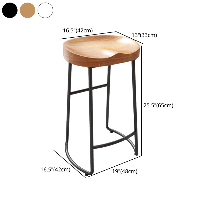 Modern Armless Counter Stool Iron Cafe Bar Stool with Wooden Seat and Pedal