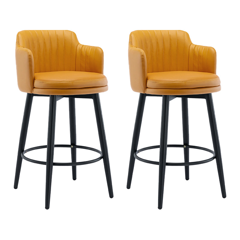 Modern Reception Armed Swivel Stool Matte Finish Leather Barstool
