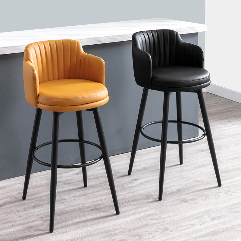 Modern Reception Armed Swivel Stool Matte Finish Leather Barstool