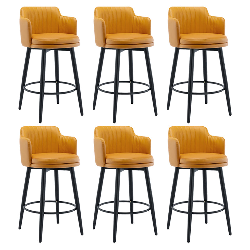 Modern Reception Armed Swivel Stool Matte Finish Leather Barstool