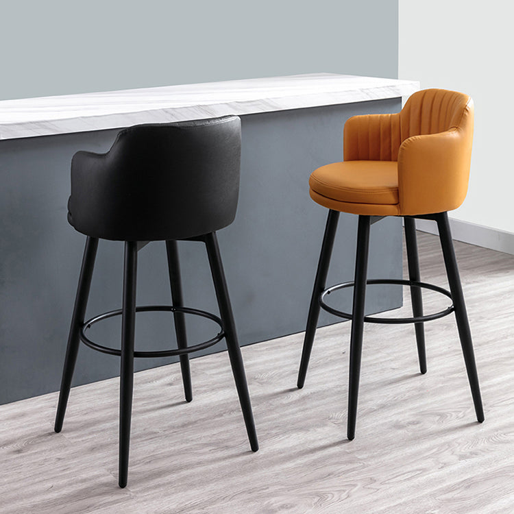 Modern Reception Armed Swivel Stool Matte Finish Leather Barstool