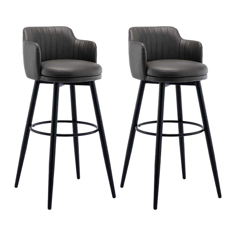 Modern Reception Armed Swivel Stool Matte Finish Leather Barstool
