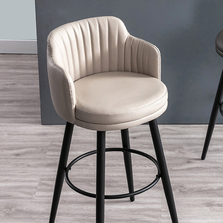 Modern Reception Armed Swivel Stool Matte Finish Leather Barstool