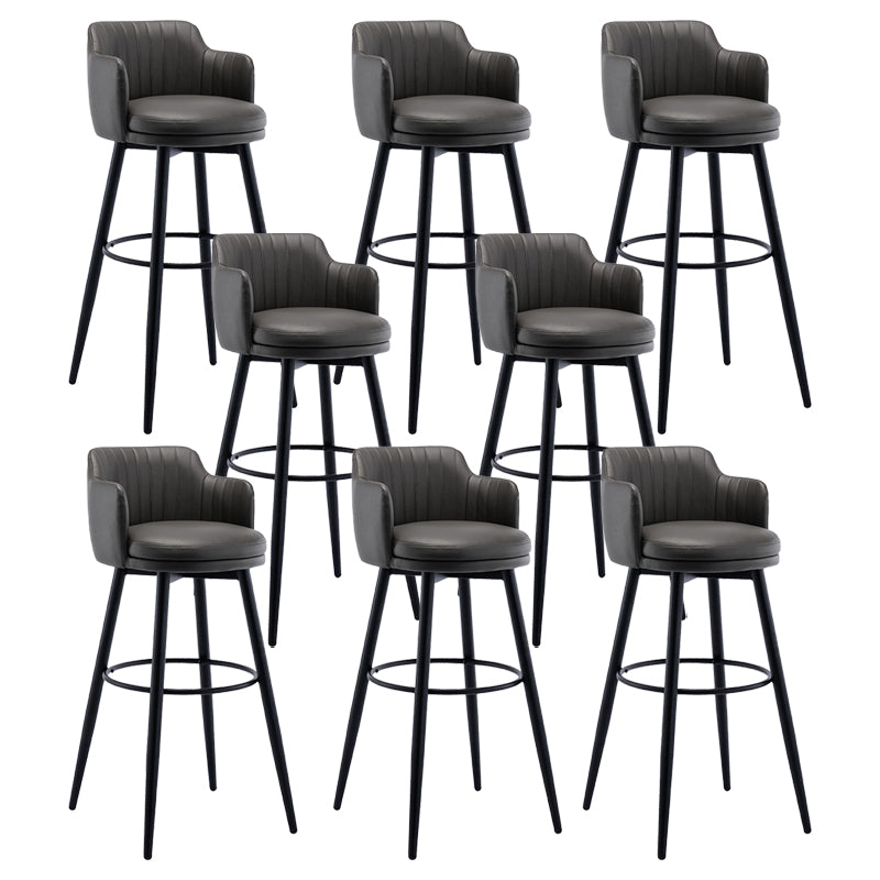 Modern Reception Armed Swivel Stool Matte Finish Leather Barstool