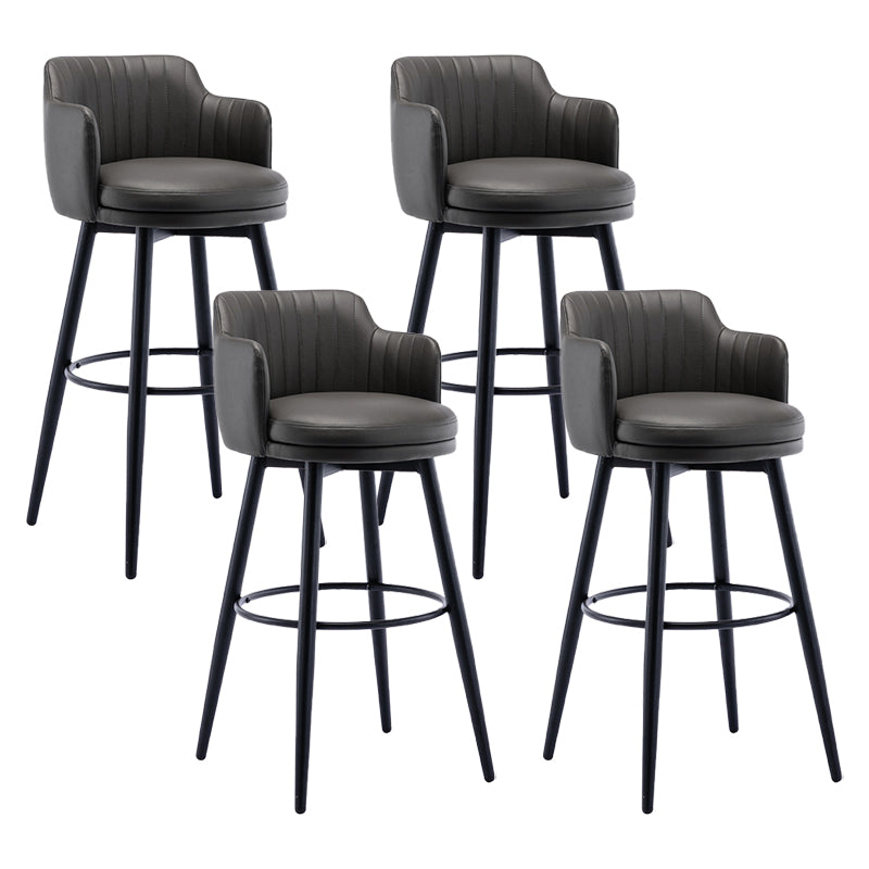 Modern Reception Armed Swivel Stool Matte Finish Leather Barstool