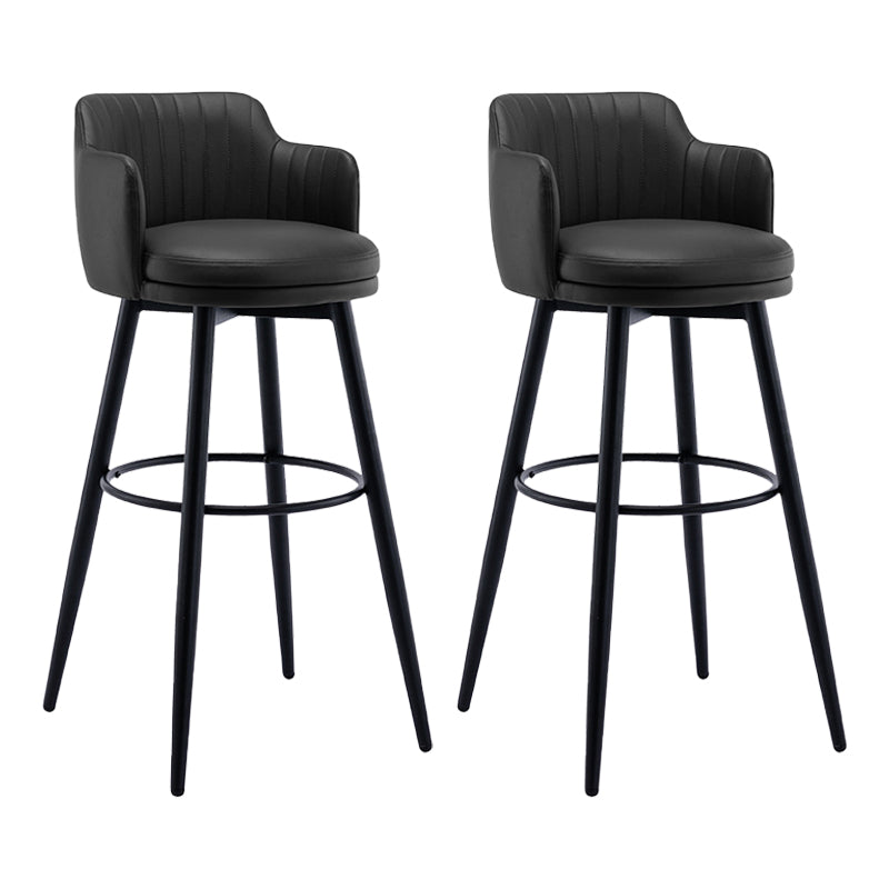 Modern Reception Armed Swivel Stool Matte Finish Leather Barstool