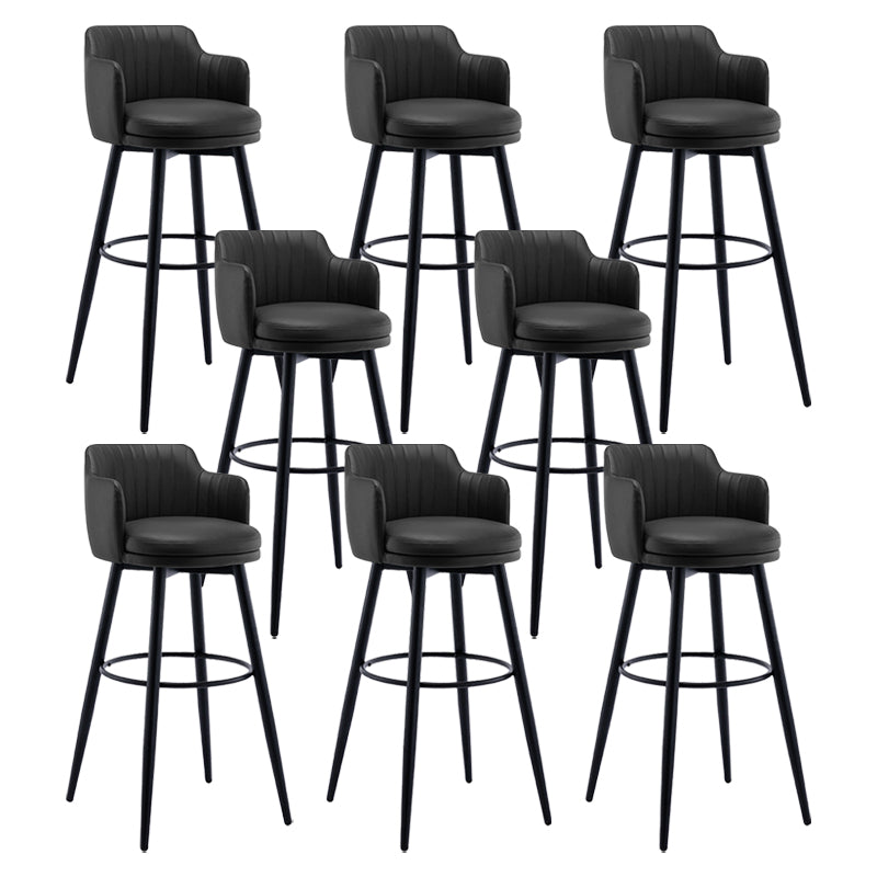 Modern Reception Armed Swivel Stool Matte Finish Leather Barstool