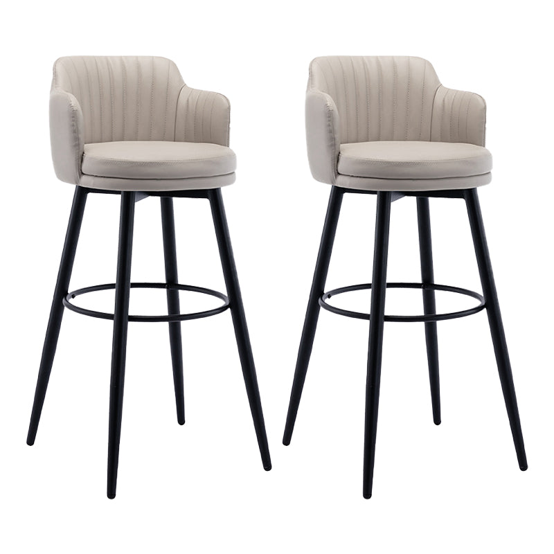 Modern Reception Armed Swivel Stool Matte Finish Leather Barstool