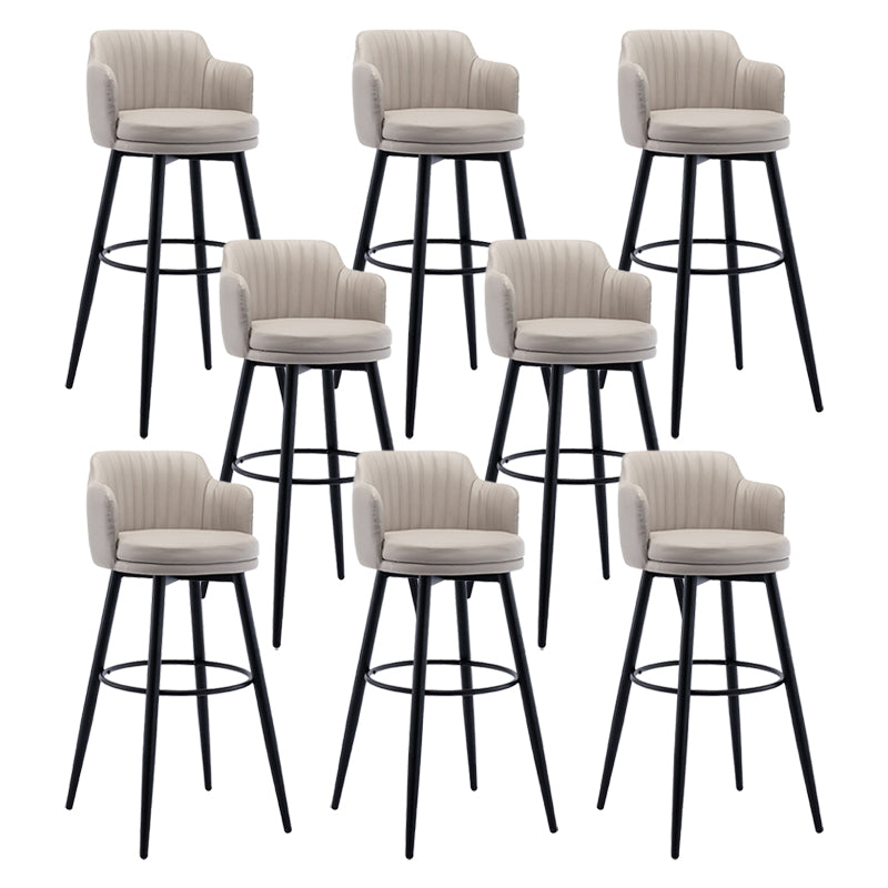 Modern Reception Armed Swivel Stool Matte Finish Leather Barstool
