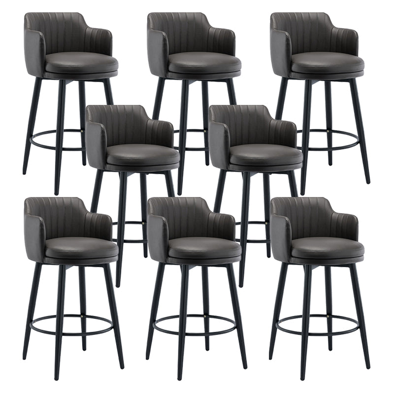 Modern Reception Armed Swivel Stool Matte Finish Leather Barstool