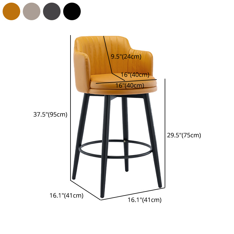 Modern Reception Armed Swivel Stool Matte Finish Leather Barstool