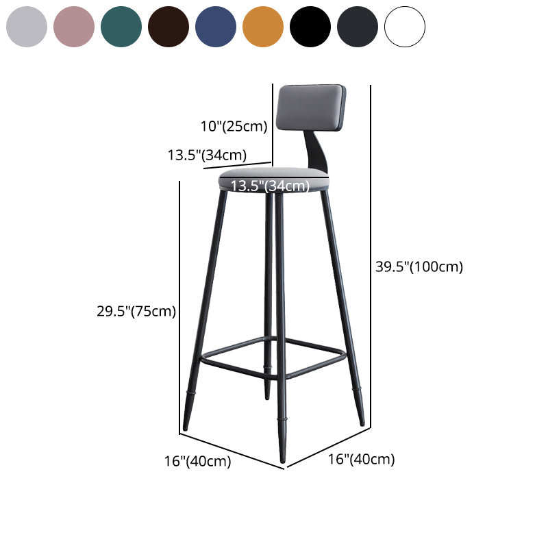 Modern Armless Backrest Counter Stool Iron Kitchen Bar Stool with Cushion