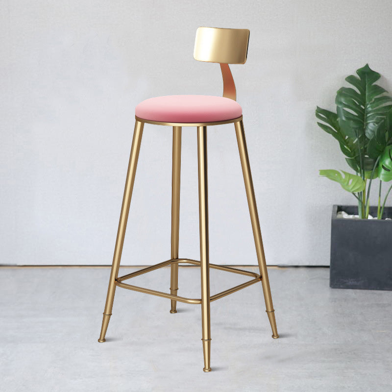 Glam Living Room Round Stool Matte Finish PU Leather Barstool