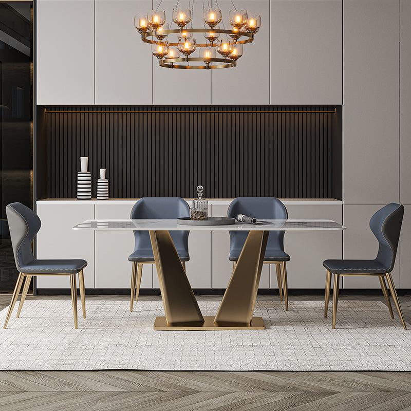 Nordic Glam Rectangle Sintered Stone Dining Table Set 1/4/5/7 Pieces Dining Set