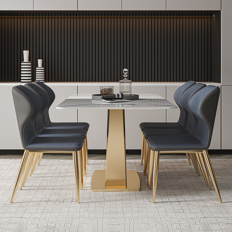 Nordic Glam Rectangle Sintered Stone Dining Table Set 1/4/5/7 Pieces Dining Set