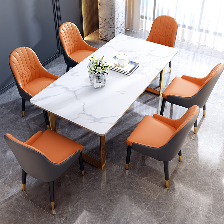 Modern Iron Dinette Set 1/2/5/7 Pieces White Rectangle Sintered Stone Top Dining Table Set