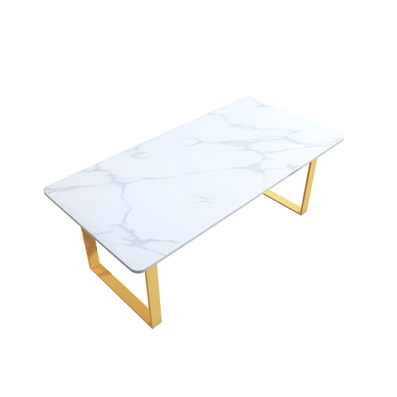 Modern Iron Dinette Set 1/2/5/7 Pieces White Rectangle Sintered Stone Top Dining Table Set
