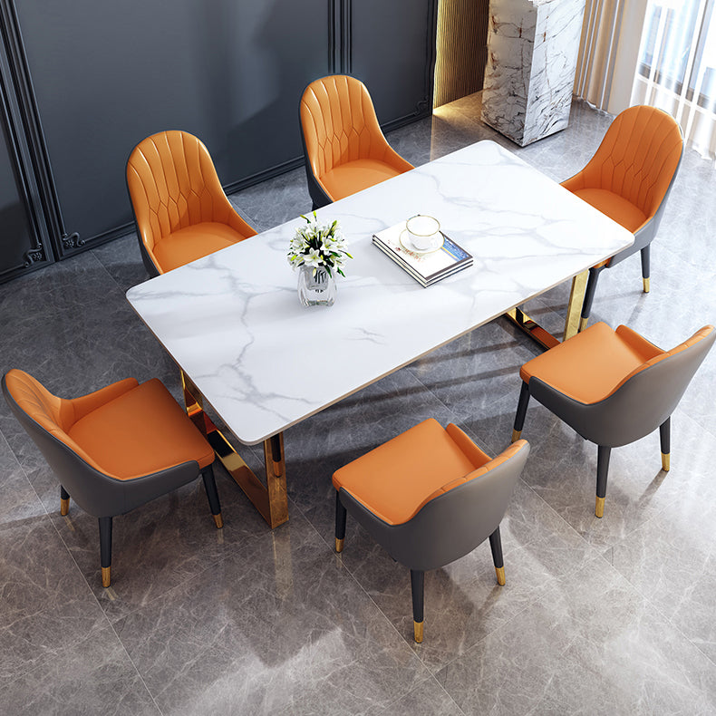 Modern Iron Dinette Set 1/2/5/7 Pieces White Rectangle Sintered Stone Top Dining Table Set