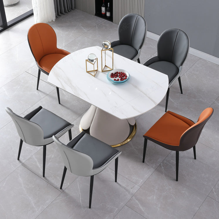 Glam Leatherwear Dinette Set 1/2/5/7 Pieces Round Scalable Sintered Stone Dining Table Set