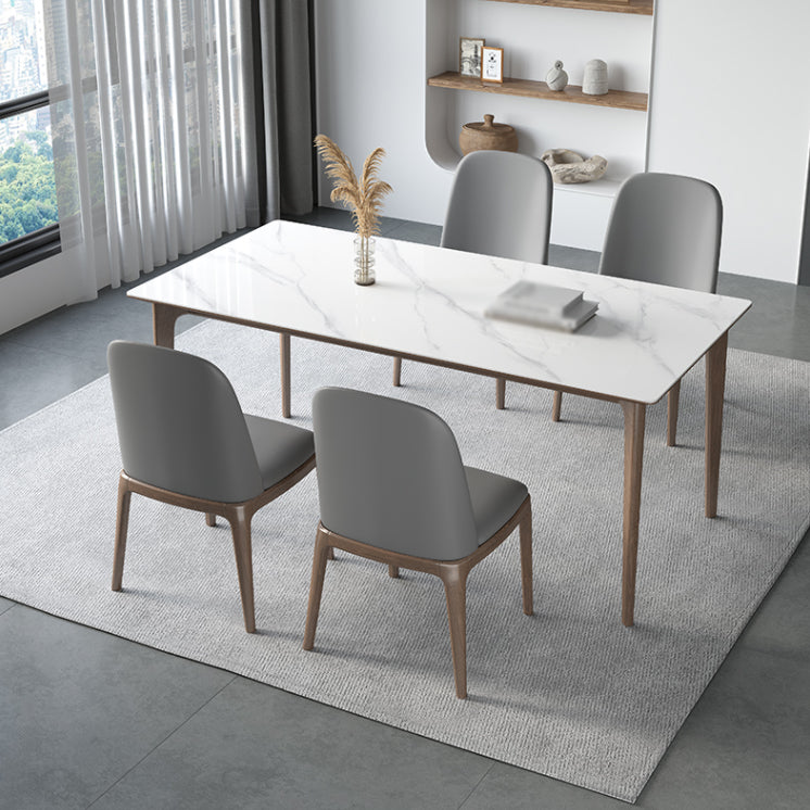 Modern Ash Wood Dinette Set 1/3/4/5/7 Pieces Rectangle Sintered Stone Top Dining Table Set