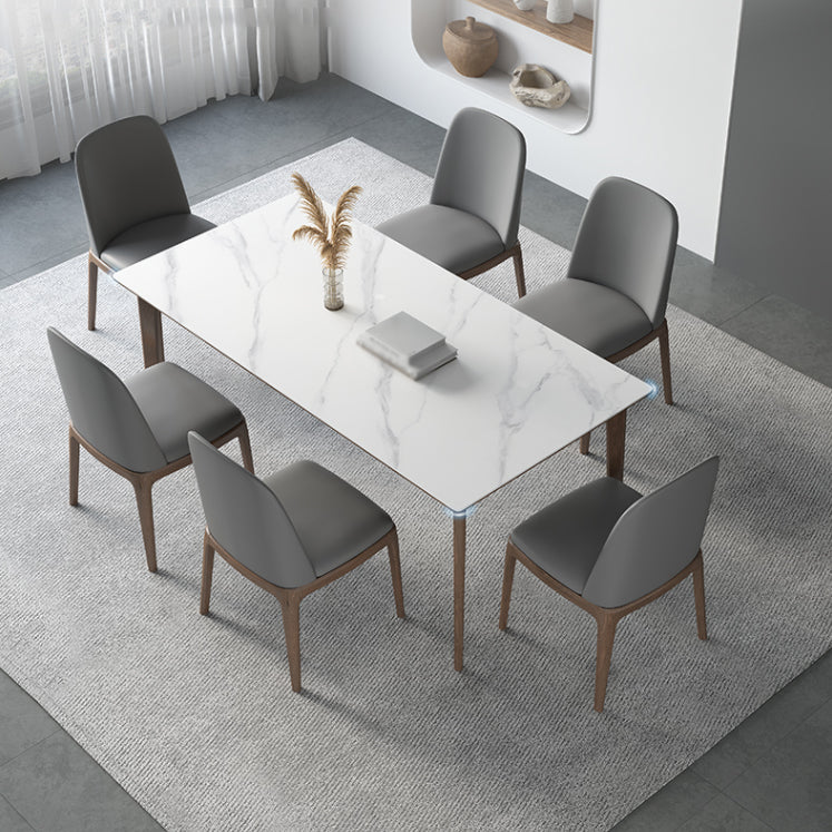 Modern Ash Wood Dinette Set 1/3/4/5/7 Pieces Rectangle Sintered Stone Top Dining Table Set