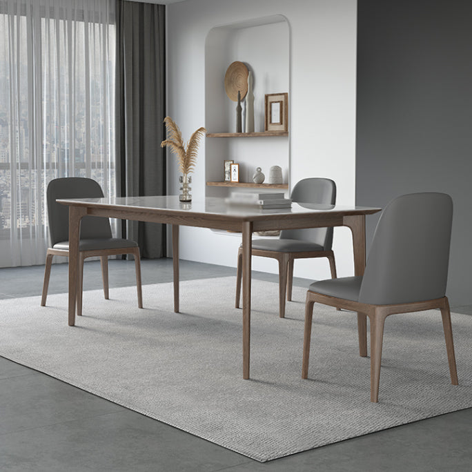 Modern Ash Wood Dinette Set 1/3/4/5/7 Pieces Rectangle Sintered Stone Top Dining Table Set